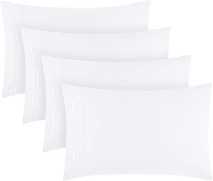 Mellanni Pillow Cases Set - 4 PC Iconic Collection Pillowcases - Hotel Luxury, Extra Soft, Cooling Pillow Covers - Wrinkle, Fade, Stain Resistant (Standard/Queen 20" x 30", White)