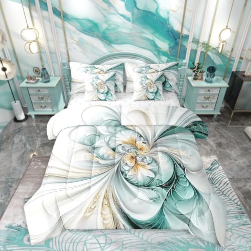 Erosebridal Marble Texture Comforter Set Full Size,Abstract Mable Floral Bedding Set for Kids Teens,Green Tie Dye (Comforter+Fitted+Flat Sheet+2 Pillowcases+2 Throw Pillow Covers) 7 Pieces Bed Set