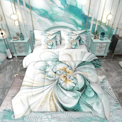 Erosebridal Marble Texture Comforter Set Full Size,Abstract Mable Floral Bedding Set for Kids Teens,Green Tie Dye (Comforter+Fitted+Flat Sheet+2 Pillowcases+2 Throw Pillow Covers) 7 Pieces Bed Set