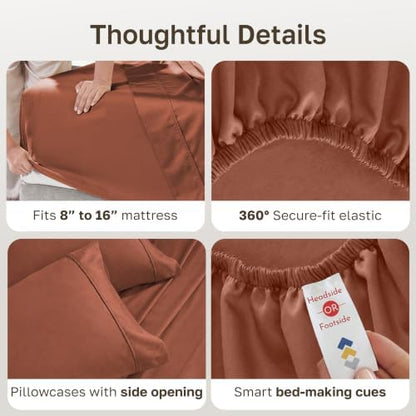 California Design Den Soft 100% Cotton Sateen Full Sheet Set, 4 Pcs, Rust
