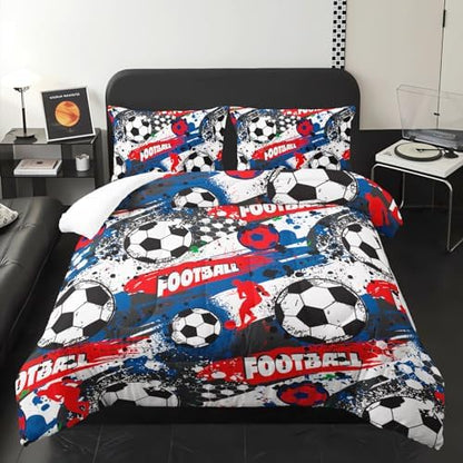 Twin Size Comforter Set for Boys Soccer，Sport Twin Bedding Sets for Boys with 1 Comforter with 2 Pillow Case