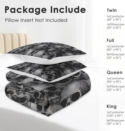Pamnest Comforter Set Full Size, Skull Skeleton Soft 3 Pcs Bedding for Kids and Adults, Spooky Horror Gothic Comforter Set with 2 Pillowcases, for Bedroom Bed Decor