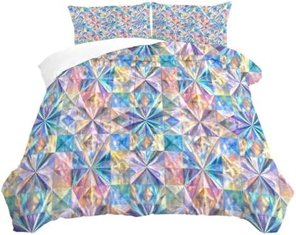 Geometric Comforter Full/Queen, Iridescent Prism Bedding for Girls
