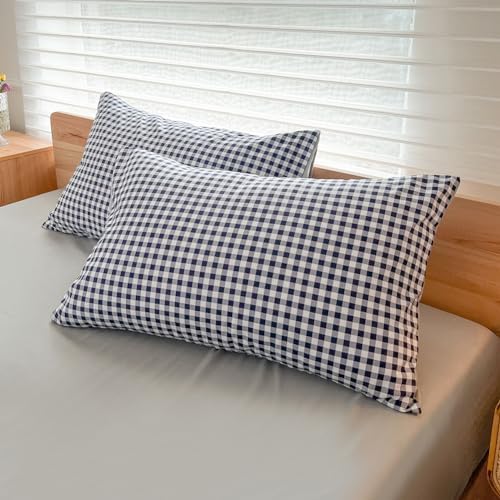 NSNLGSGC Navy Gingham Duvet Cover Set, Queen, Dark Blue Grid