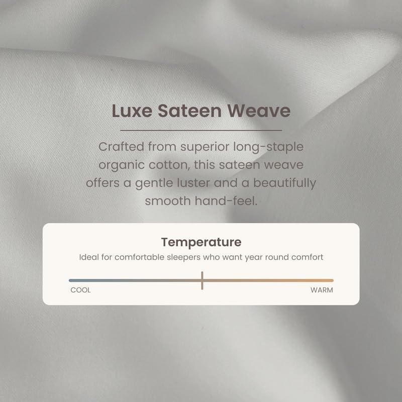 BIOWEAVES 100% Organic Cotton Sheets, 300 Thread Count 4-Piece GOTS Certified Bed Sheet Set Fits Mattress Upto 17" Deep Pocket, Soft & Silky Sateen Weave (Queen, Silver)