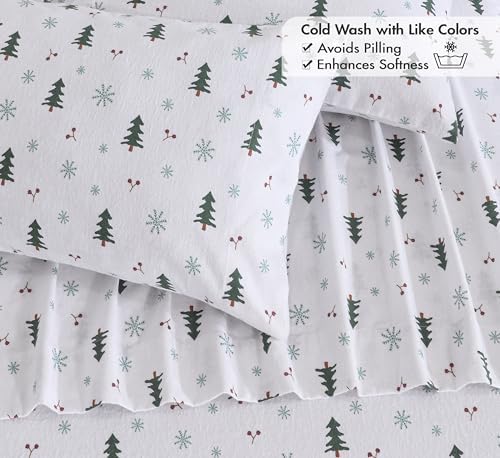 RUVANTI Flannel Sheets Set King Size,Berry & Pine