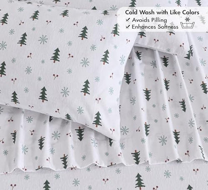 RUVANTI Flannel Sheets Set King Size,Berry & Pine