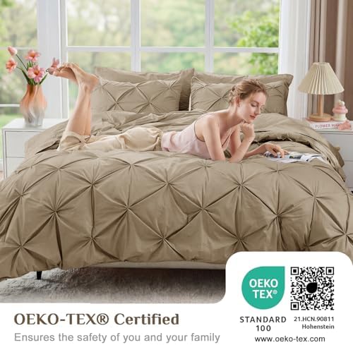 JOLLYVOGUE Full Size Comforter Sets 7 Pieces - Bed in a Bag Full for All Season, Pintuck Bedding Comforter Sets with Comforter, Flat Sheet, Fitted Sheet and Pillowcases & Shams, Dark Linen