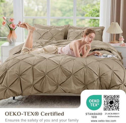 JOLLYVOGUE Full Size Comforter Sets 7 Pieces - Bed in a Bag Full for All Season, Pintuck Bedding Comforter Sets with Comforter, Flat Sheet, Fitted Sheet and Pillowcases & Shams, Dark Linen