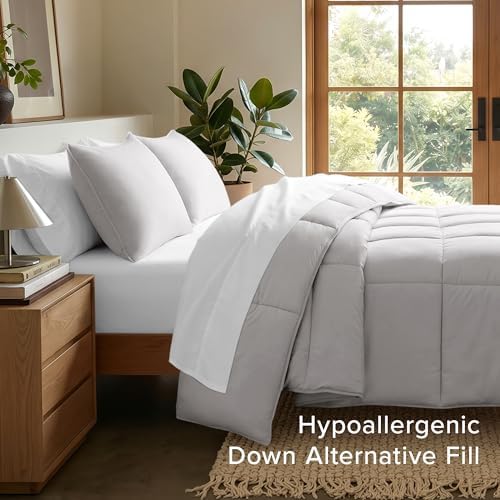 Bare Home Comforter Set - 1800 Ultra Soft (Oversized Queen, Light Grey)