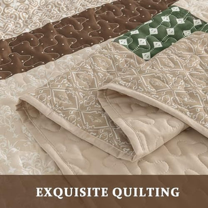 WONGS BEDDING Khaki Quilt King Size (110" x 90"), Soft Stripe Bedspreads