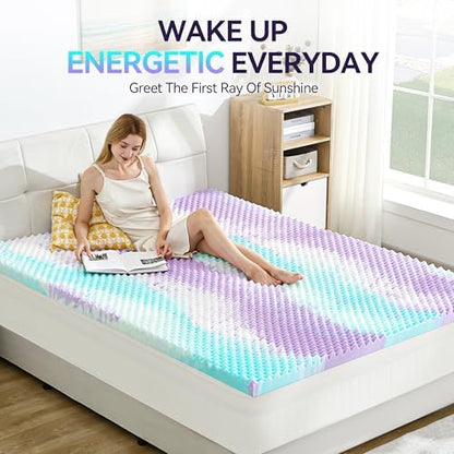 SINWEEK 2 Inch Egg Crate Memory Foam Mattress Topper Twin Size, Soft Mattress Pad for Back Pain Relief, Bed Topper, CertiPUR-US Certified, Colorful