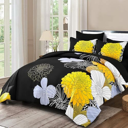 Yiran Floral Comforter Set California King,7 Pieces Bed in a Bag Soft Microfiber Comforter Bedding with Comforter Flat Sheet Fitted Sheet Pillow Shams Pillowcases,104"x96"