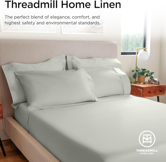 Threadmill Luxury 800 Thread Count King 100% Cotton Sheets - Light Grey Sateen Weave Bed-Sheets, Better Than Egyptian Cotton, 4 Pc Solid Soft Bed Set, Fits 16" Deep Pocket