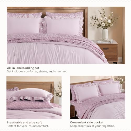 BLOOMHAVEN Full Size Comforter Sets-7 Pieces Ruffle Bedding Floral Sheet