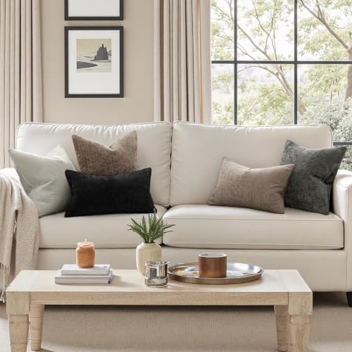 MIULEE Dercorative Lumbar Throw Pillow Covers 12x20 Inch Grey-White 2 Pack