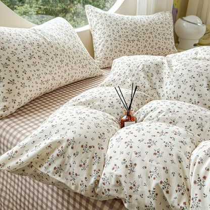 VM VOUGEMARKET Girls Duvet Cover Set Twin Soft Lightweight Muslin Cotton Floral Duvet Cover with 2 Pillowcases Vintage Botanical Bedding Comforter Cover with Zipper Ties