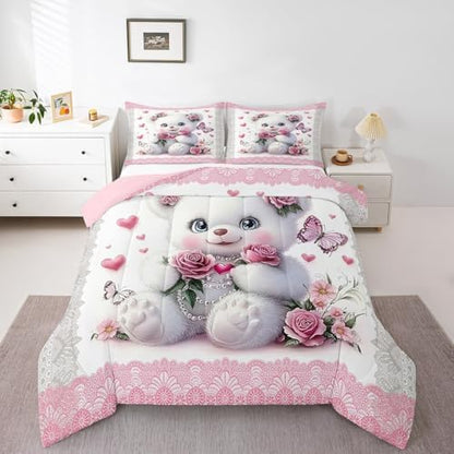 Feelyou Kids Cute Cartoon Bear Comforter Set Twin Size Boys Girls