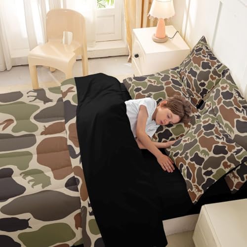Erosebridal Bear Owl 7 Piece Bedding Set Twin Camo Comforter Set with Sheets Squirrel Rabbit Wolf Pelican Army Print Bed in a Bag Brown Farmhouse Camouflage for Kids Boys Girls