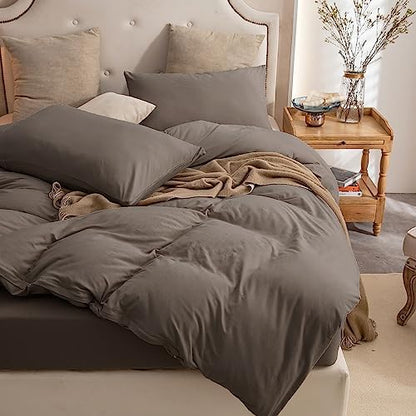 PURE ERA Jersey Knit Duvet Cover Set 100% T-Shirt Cotton Super Soft Comfy 3pc Bedding Set with Zipper Closure (Solid Brown, Queen)