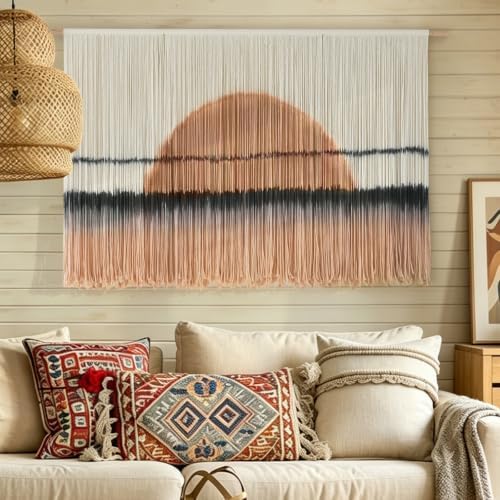 Macrame Wall Hanging Dip Dye Sunset Boho Wall Decor Fiber Art 57" W*35" L