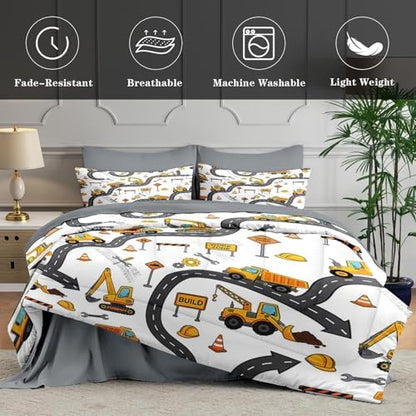 WeCozy 7 Pieces Full Comforter Set for Boys - Truck Bedding for Kids