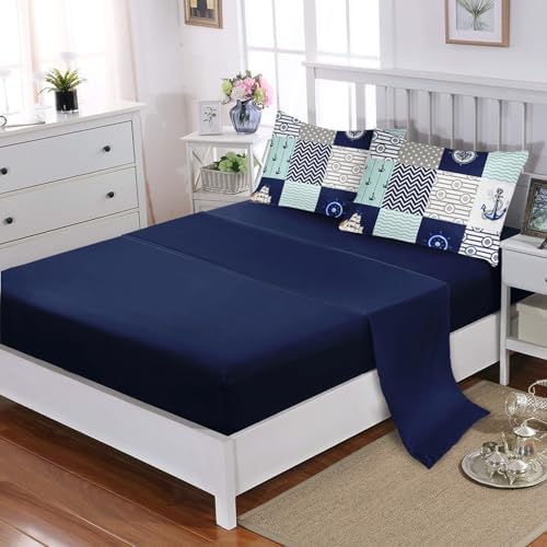 HOSIMA 7Pcs Nautical Twin Comforter Set with Sheets Ocean Themed Bedding.
