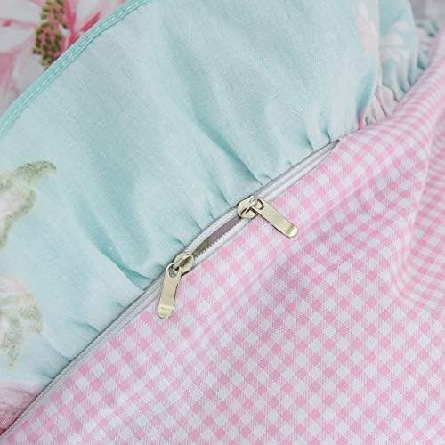 FADFAY 4-Piece Twin Size Dorm Bedding Floral Bed Set for Girls 100% Cotton Ruffled Duvet Cover Set Soft Breathable Skin-Friendly Bed Skirt Sets Garden Style All-Season Use