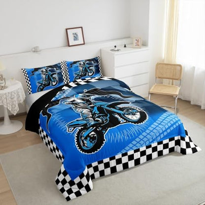 Feelyou Dirt Bike Comforter Set for Kids Boys Girls,King Size,Motorcycle Racer Bedding Set,Cool Motocross Duvet Quilt,Fashion Motorcycle Comforter,Extreme Sports Bedroom Decor