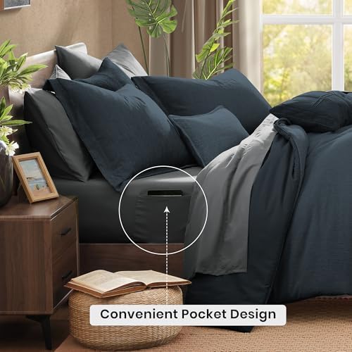 Monbix Oversized Queen Comforter Set 7 Pieces Navy Blue Bed in a Bag