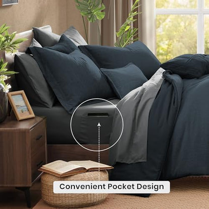 Monbix Oversized Queen Comforter Set 7 Pieces Navy Blue Bed in a Bag