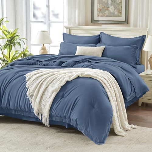 Andency King Comforter Set, 7 Pieces Bluish Grey Bedding