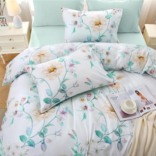 MUXHOMO Green Branch Bed in a Bag King 7 Pieces, King Comforter Set Reversible Botanical Flowers Design, Ultra Soft & Breathable Bedding Sets with Comforter, Sheets, Pillowcases & Shams
