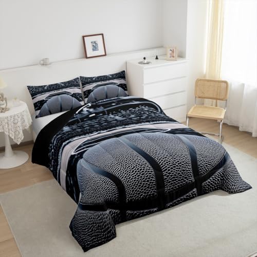 Castle Fairy 3D Basketball Bedding Set Twin Size Modern Basketball Gym Comforter Set for Kids Boys Bedroom Decor Sports Competition Theme Soft Duvet Insert Cool Ball Games Down Comforter Set,2Pcs
