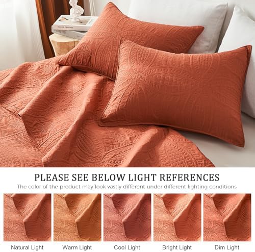 akkialla Twin Quilt Bedding Set,Burnt Orange Ultrasonic Quilt Set,Lightweight Soft Bedspread Coverlet,Modern Style Coin Pattern Bed Cover for All Seasons,2 Piece(1 Quilt,1 Pillow Sham)