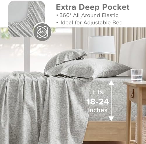 Comfort Spaces 100% Cotton Percale Sheets King Extra Deep Pocket 4 Piece