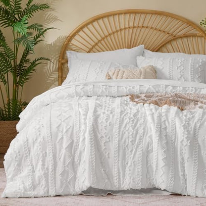 BEDELITE Twin Comforter Set 5 Pieces,Boho Bed in a Bag,White