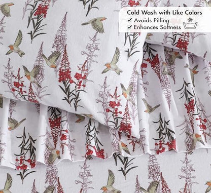 RUVANTI Flannel Sheets Set King Size, Garden Song