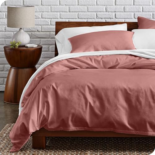 Bare Home 100% Organic Cotton Percale Duvet Cover Set (Queen, Dusty Rose)