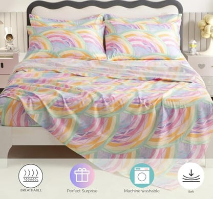 SDY 7 Piece Comforter Set,Soft Bedding Set for Girls，Boys and Kids,All Season Bedding with 1Comforter,1FittedSheet，1FlatSheet，2Pillowcases&PillowShams（Rainbow,Twin