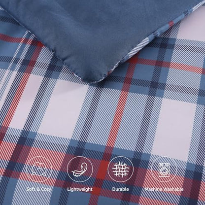 Plaid Twin XL Comforter Set Navy Red 5 Pieces Bed in a Bag for College Dorm