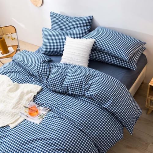 LifeTB Royal Blue Gingham Comforter Set Twin XL Modern Style Blue Grid Bed Comforter Luxury Soft Gingham Bedding Set 3 Pieces Soft Fluffy Plaid Checkered Comforter Set with 2 Pillowcases Breathable