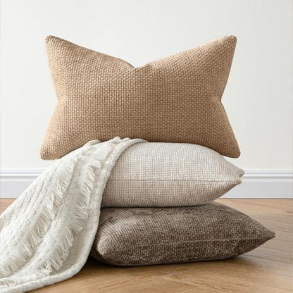 MIULEE Decorative Couch Throw Pillow Covers 20x20 Inch Khaki Camel 2 Pack