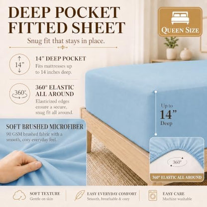 CozyLux Queen Comforter Set Baby Blue - 7 Pieces Bed in a Bag