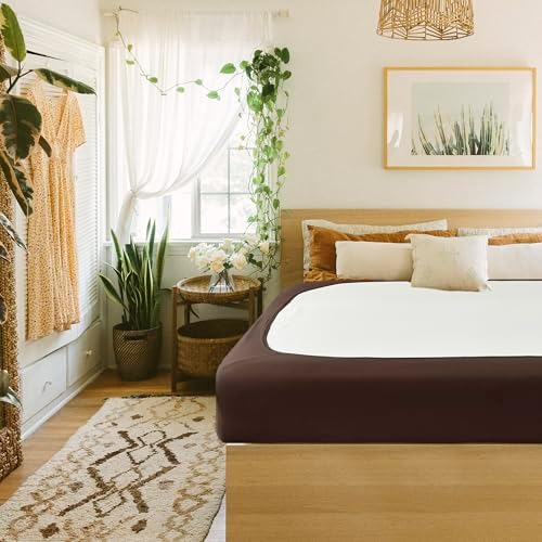 Box Spring Cover King Size-Brown Stretch Wrap Around 4 Sided Bed Skirt