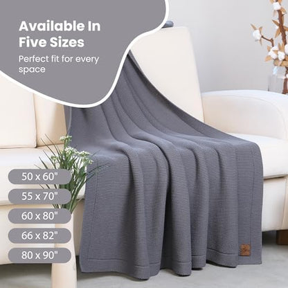 Dalisa 100% Organic Turkish Cotton Throw Blanket - GOTS Certified, Cozy - Perfect for Couch, Bed, and Home Decor - Boho Vintage Knit Alina (Dark Grey, 50x60)