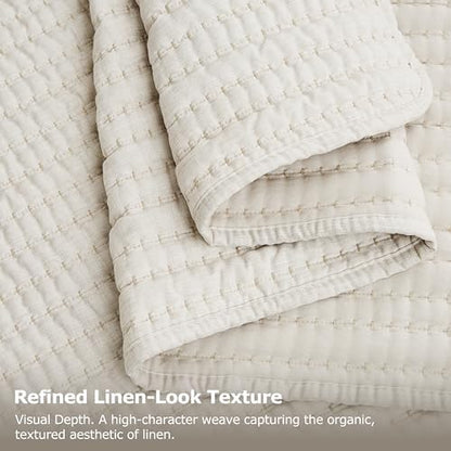 WDCOZY Beige Twin Size Pick Stitch Quilt Set, 2 Pieces 68x90 inches