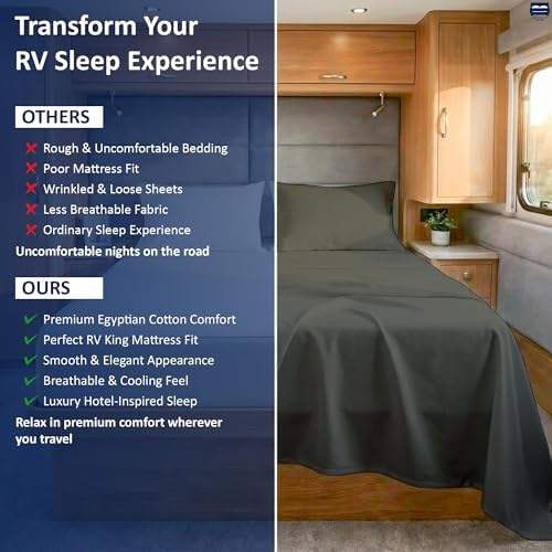 Cottingon 4 Piece RV King Sheets Fits 15" Deep, Egyptian Cotton, Dark Grey