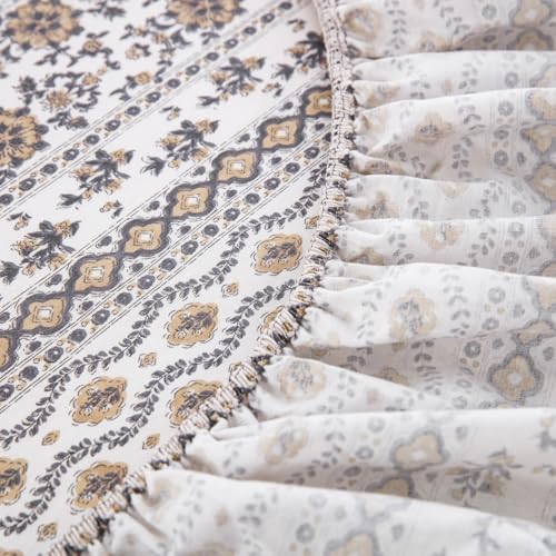 DAUAOTO Full Size Printed Sheets Set, 100% Cotton Bedding Sets, Up to 14" Deep Mattress, Vintage Cottagecore Pattern Bedlinen Set, Floral Brown Taupe