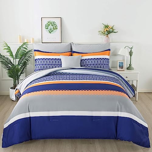 Anibedding 8 Pieces Bed in a Bag,Striped Comforter Set Queen Size